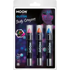Moon Glow Neon Uv Glitter Body Crayons, Hot Pink, Oramge, Blue