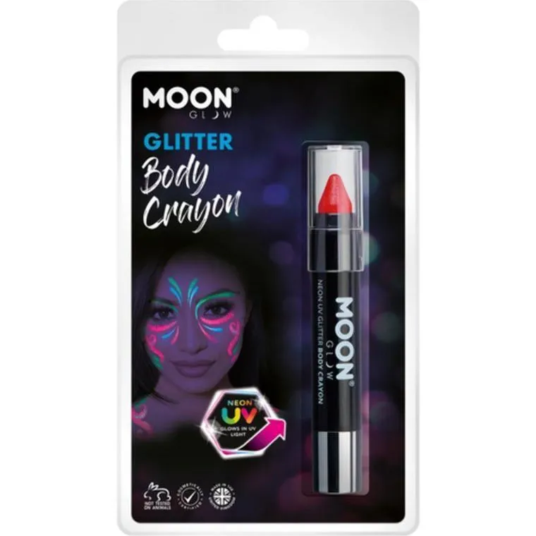 Moon Glow Neon Uv Glitter Body Crayons, Red
