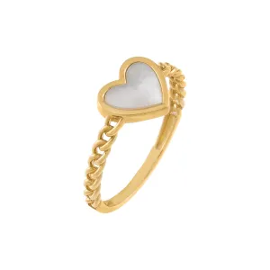 Mother of Pearl Heart X Cuban Ring 14K