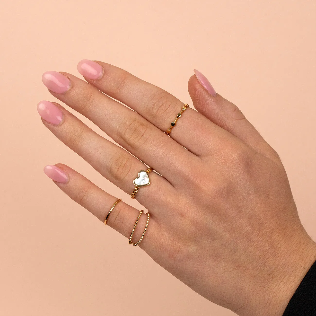 Mother of Pearl Heart X Cuban Ring 14K
