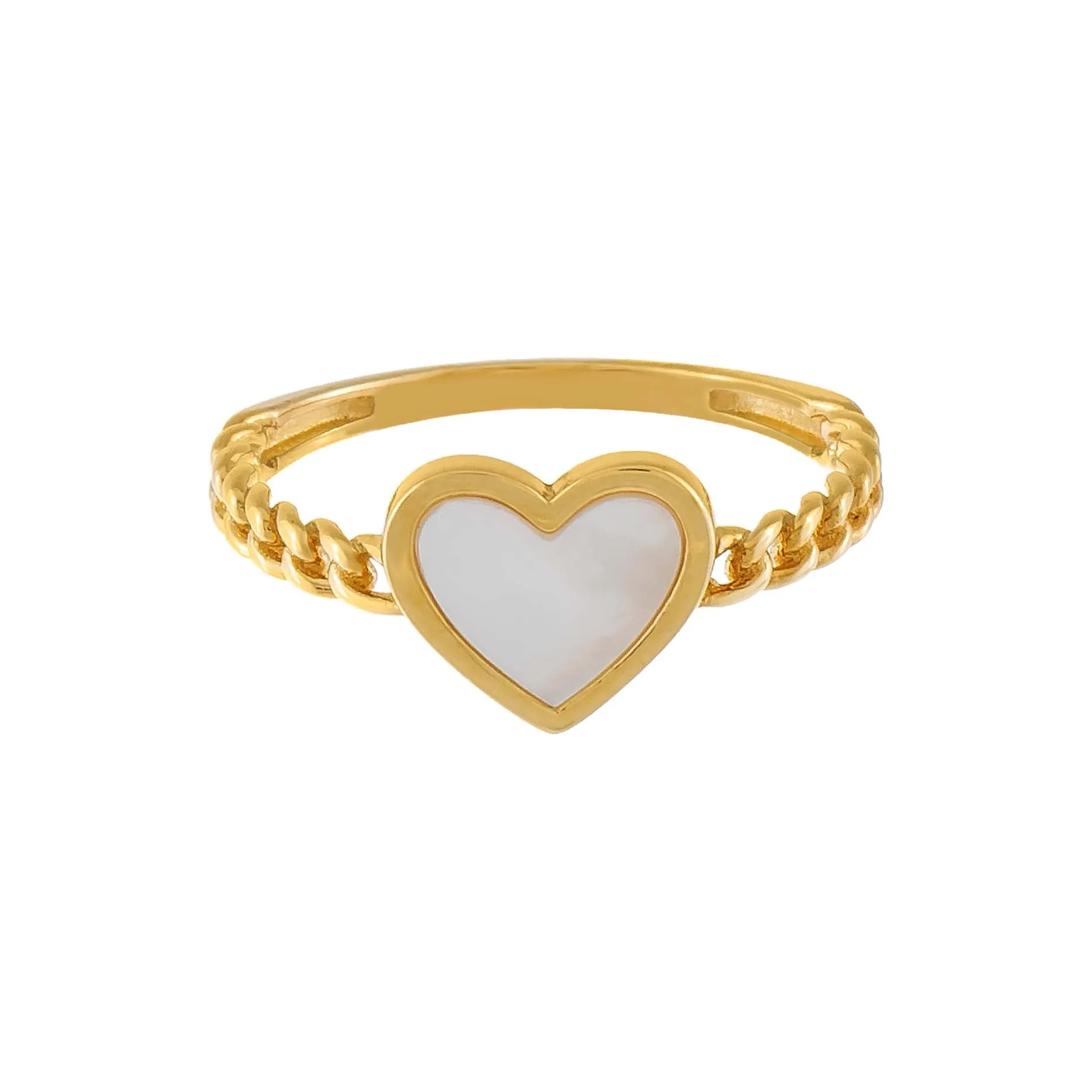 Mother of Pearl Heart X Cuban Ring 14K