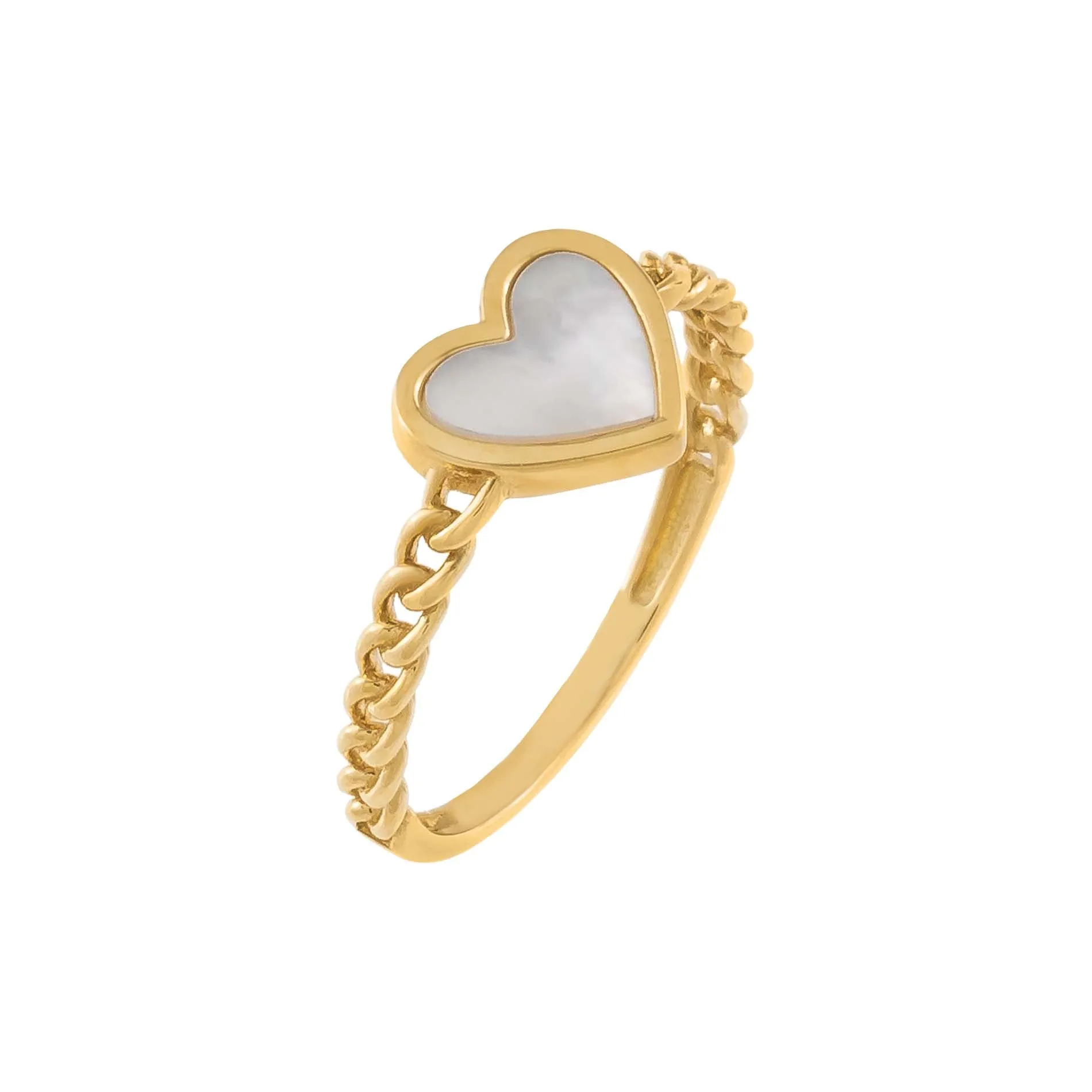 Mother of Pearl Heart X Cuban Ring 14K