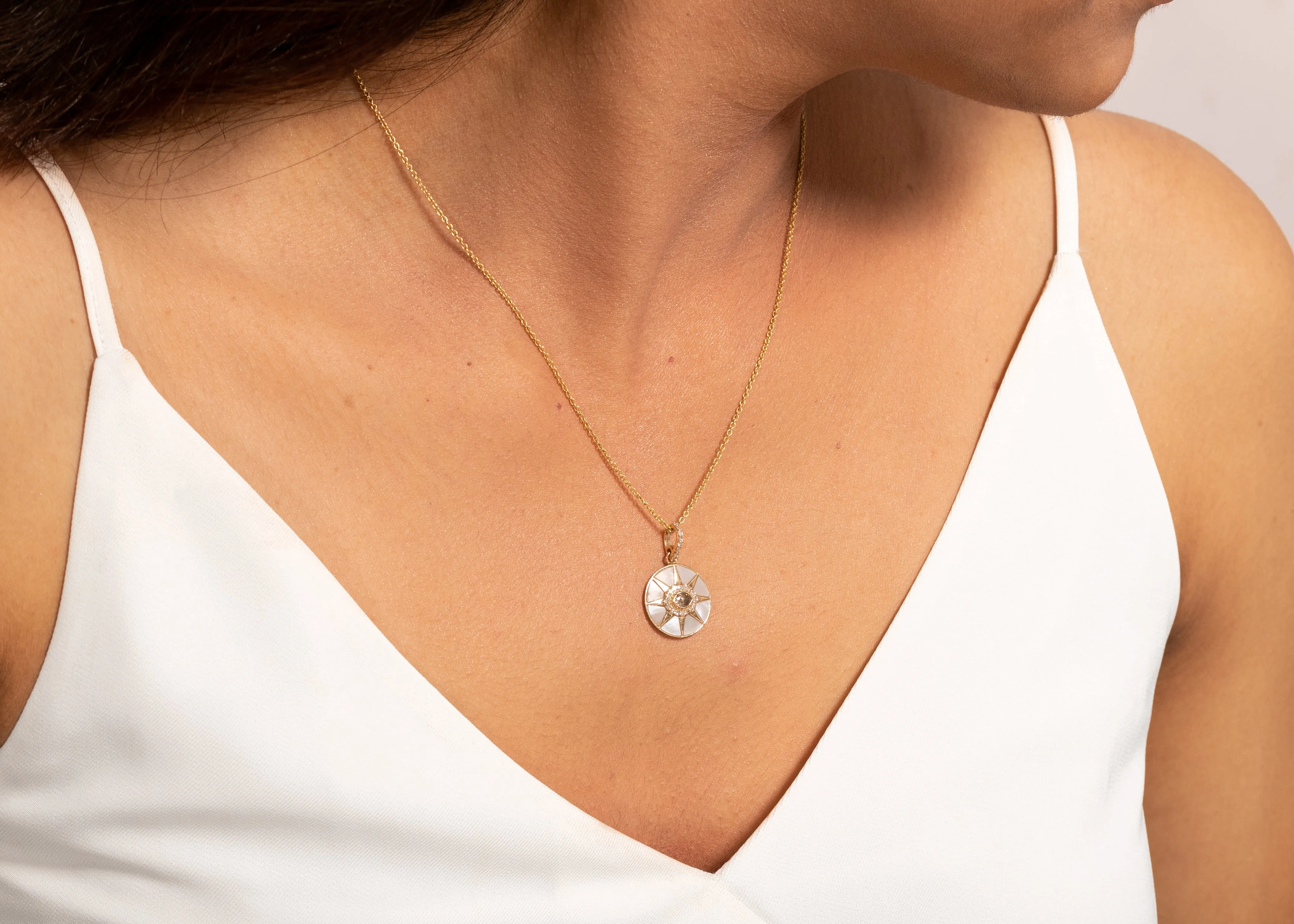 Mother of Pearl Pendant With Salt & Pepper Diamond