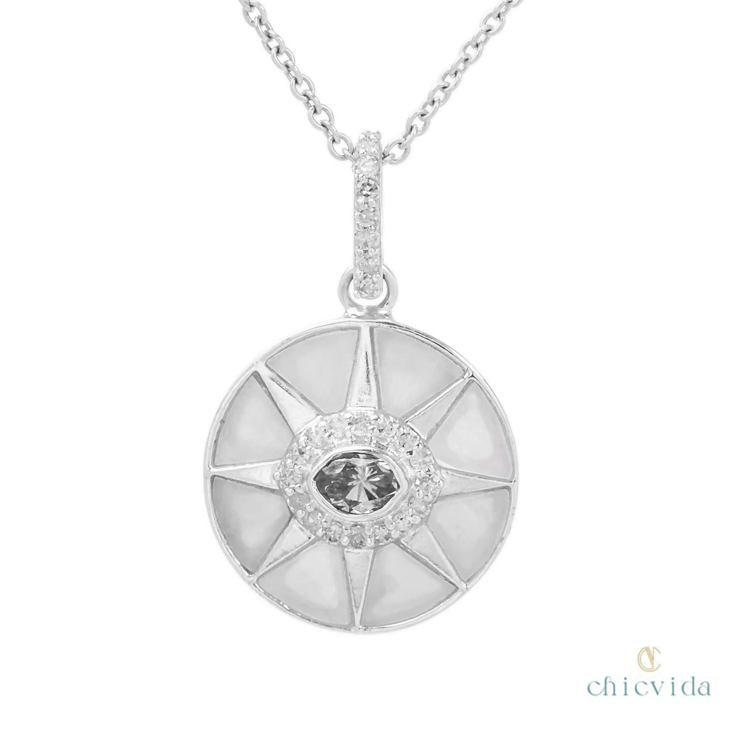 Mother of Pearl Pendant With Salt & Pepper Diamond