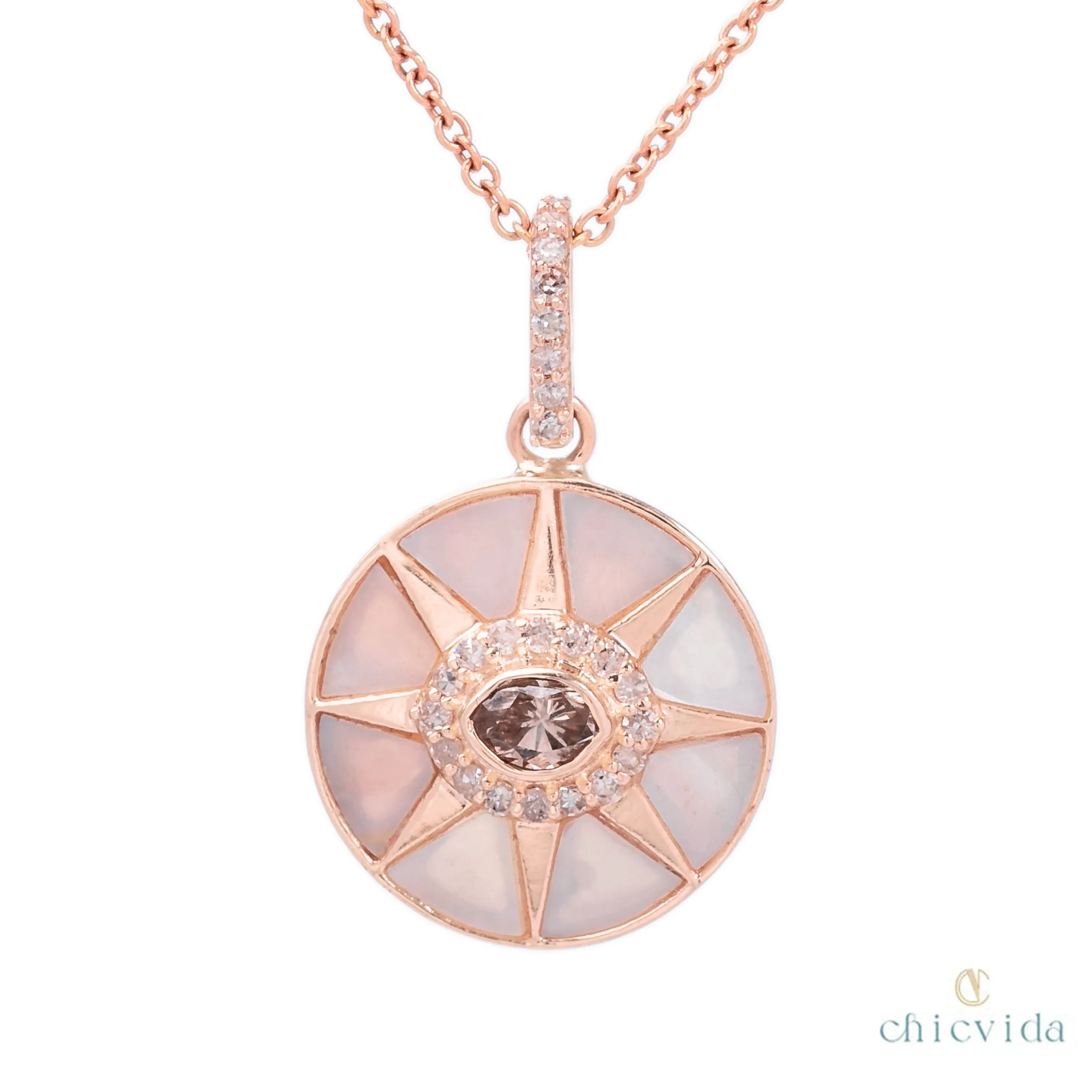 Mother of Pearl Pendant With Salt & Pepper Diamond