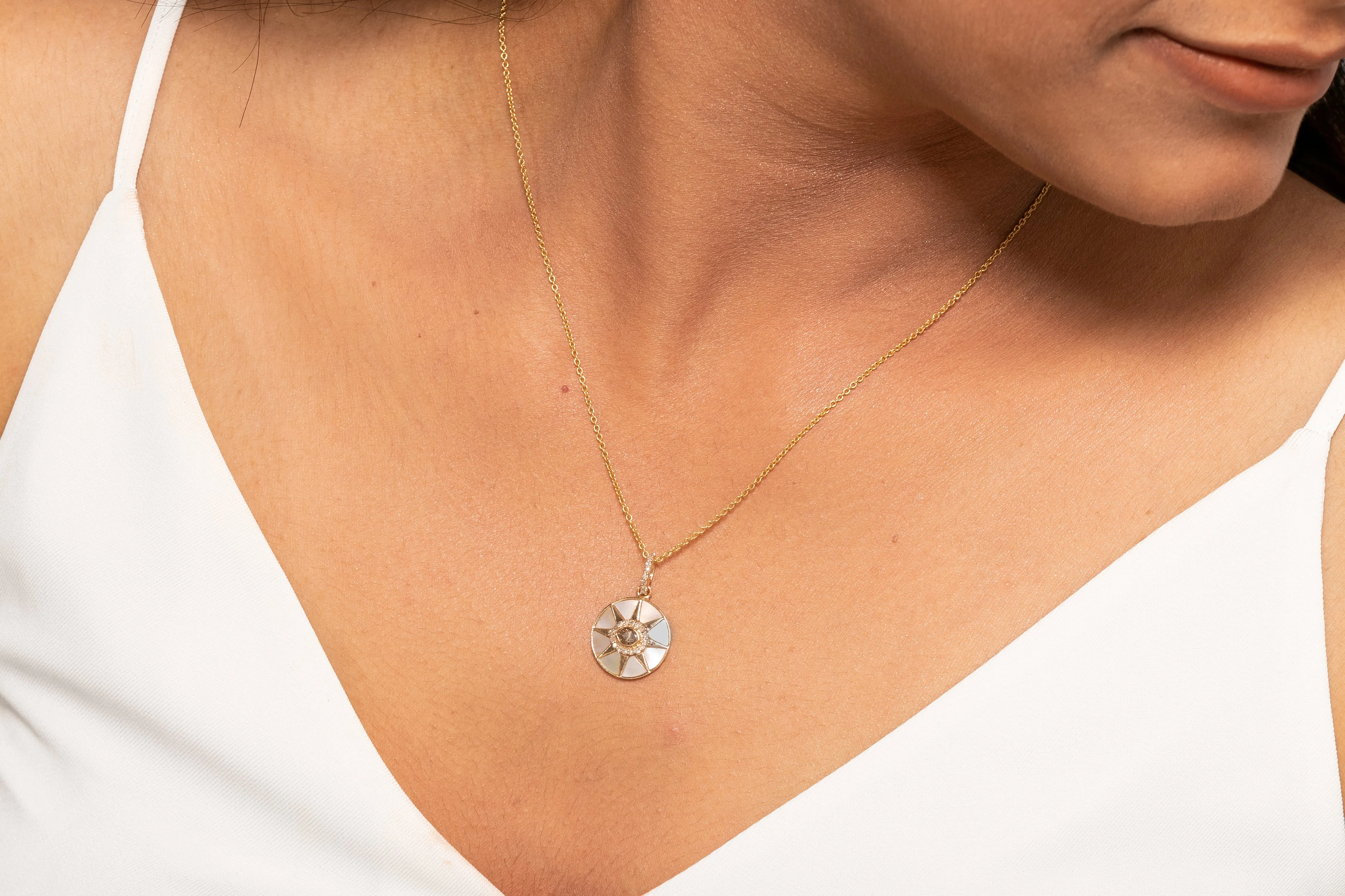 Mother of Pearl Pendant With Salt & Pepper Diamond