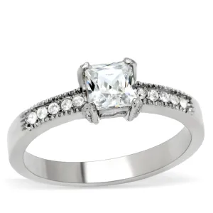 MT991 - High Polished Stainless Steel Princess Cut Center Stone with Round Stones on the Shaft April Birthstone Newest