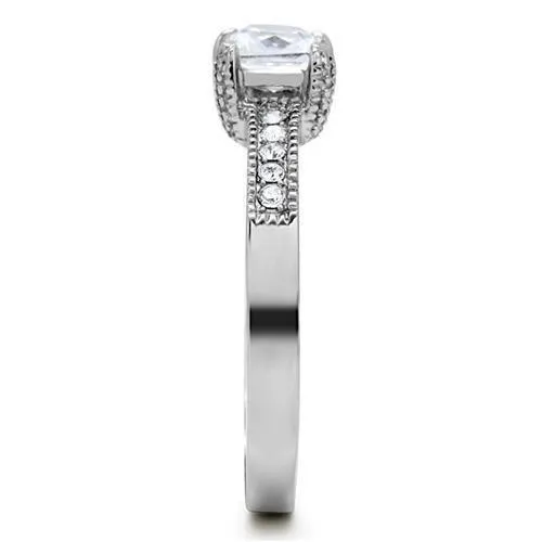 MT991 - High Polished Stainless Steel Princess Cut Center Stone with Round Stones on the Shaft April Birthstone Newest