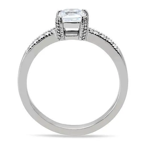 MT991 - High Polished Stainless Steel Princess Cut Center Stone with Round Stones on the Shaft April Birthstone Newest