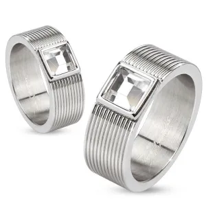 Multi Lined 316L S. Steel Rings with Bezel set Square CZ center