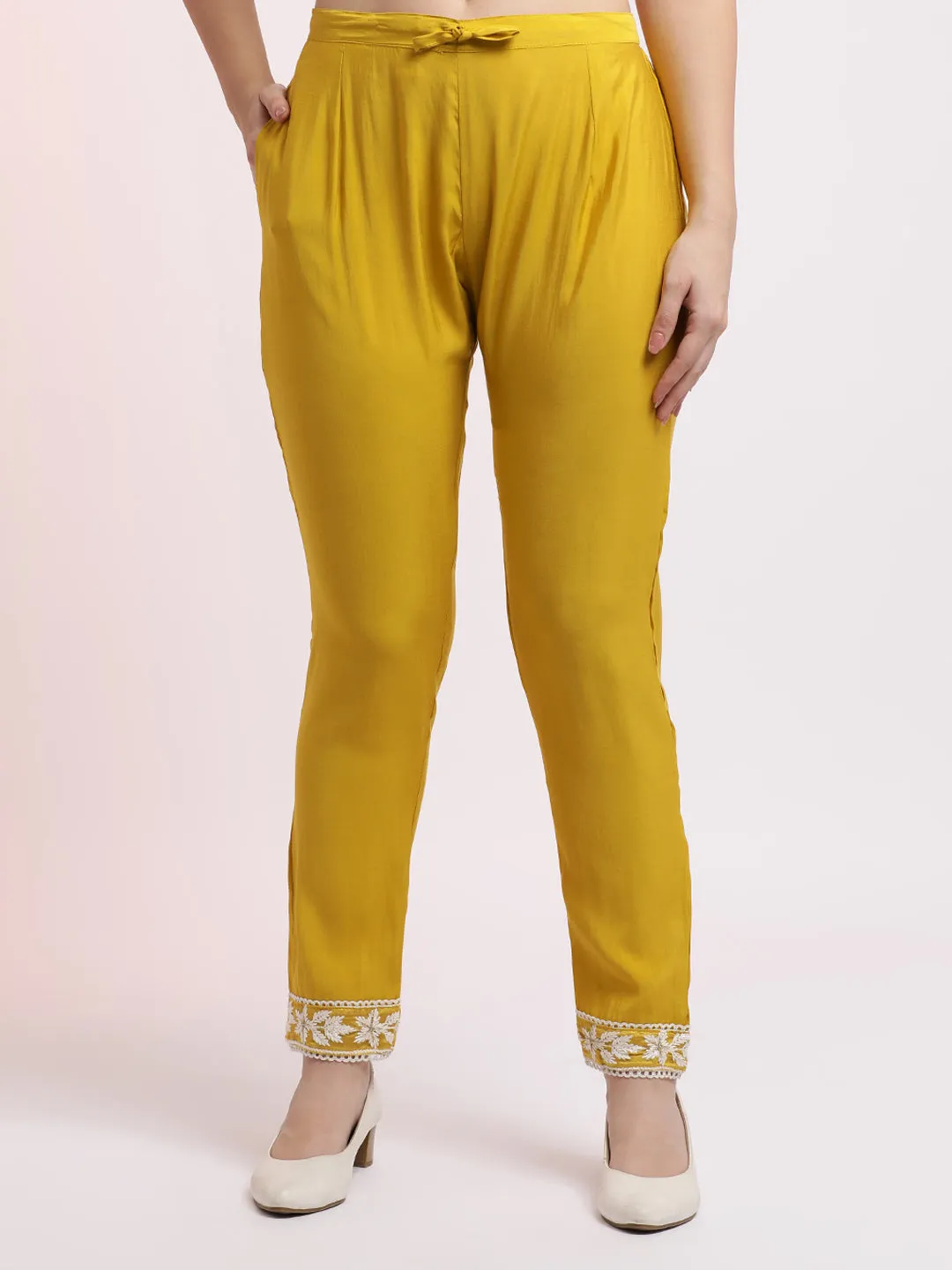 Mustard Gold Floral Embroidered Festive Kurta Set With Dupatta
