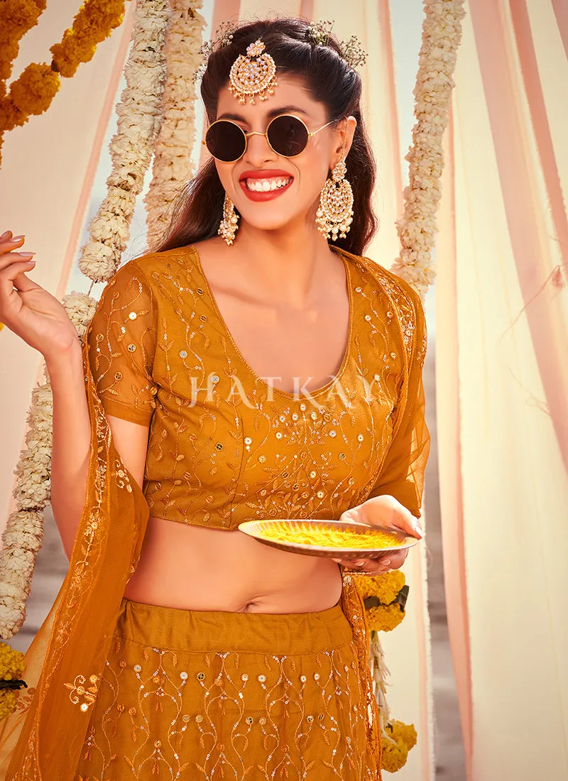 Mustard Sequence Embroidered Wedding Lehenga Choli