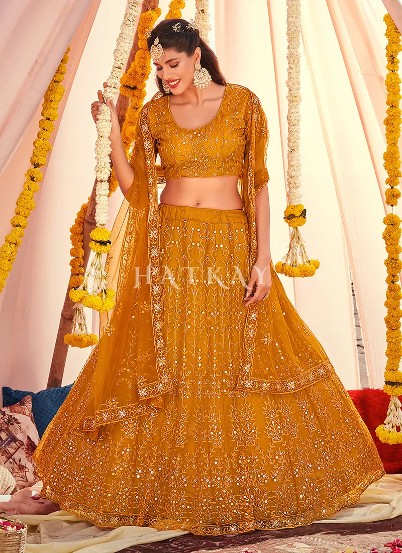 Mustard Sequence Embroidered Wedding Lehenga Choli