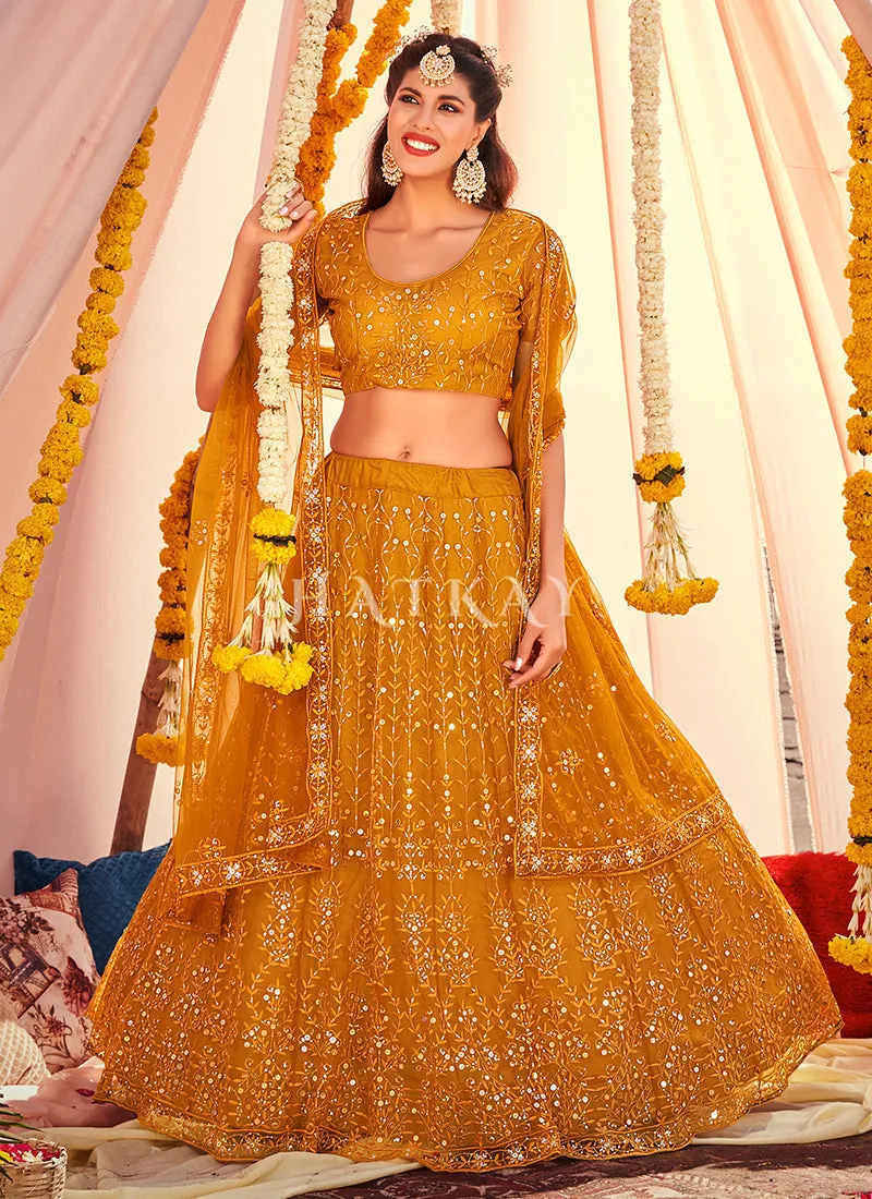 Mustard Sequence Embroidered Wedding Lehenga Choli