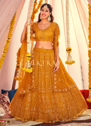 Mustard Sequence Embroidered Wedding Lehenga Choli