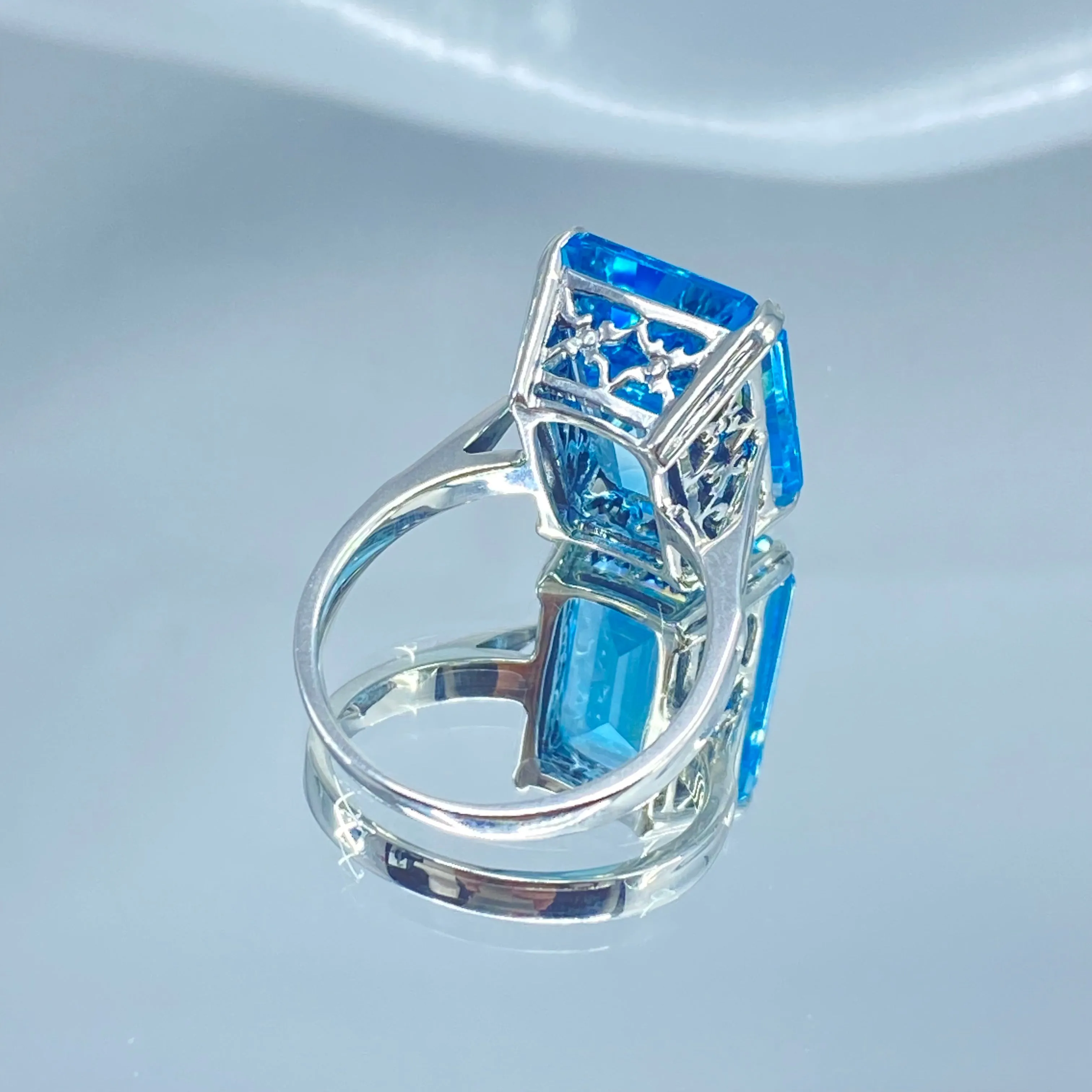 Natural Blue Topaz Ring, Cushion Cut Rectangle Gem, D225