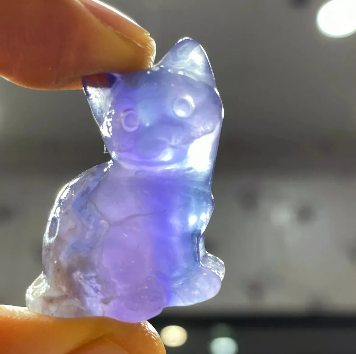 Natural Fluorite Kitty Cat Crystal Figurine