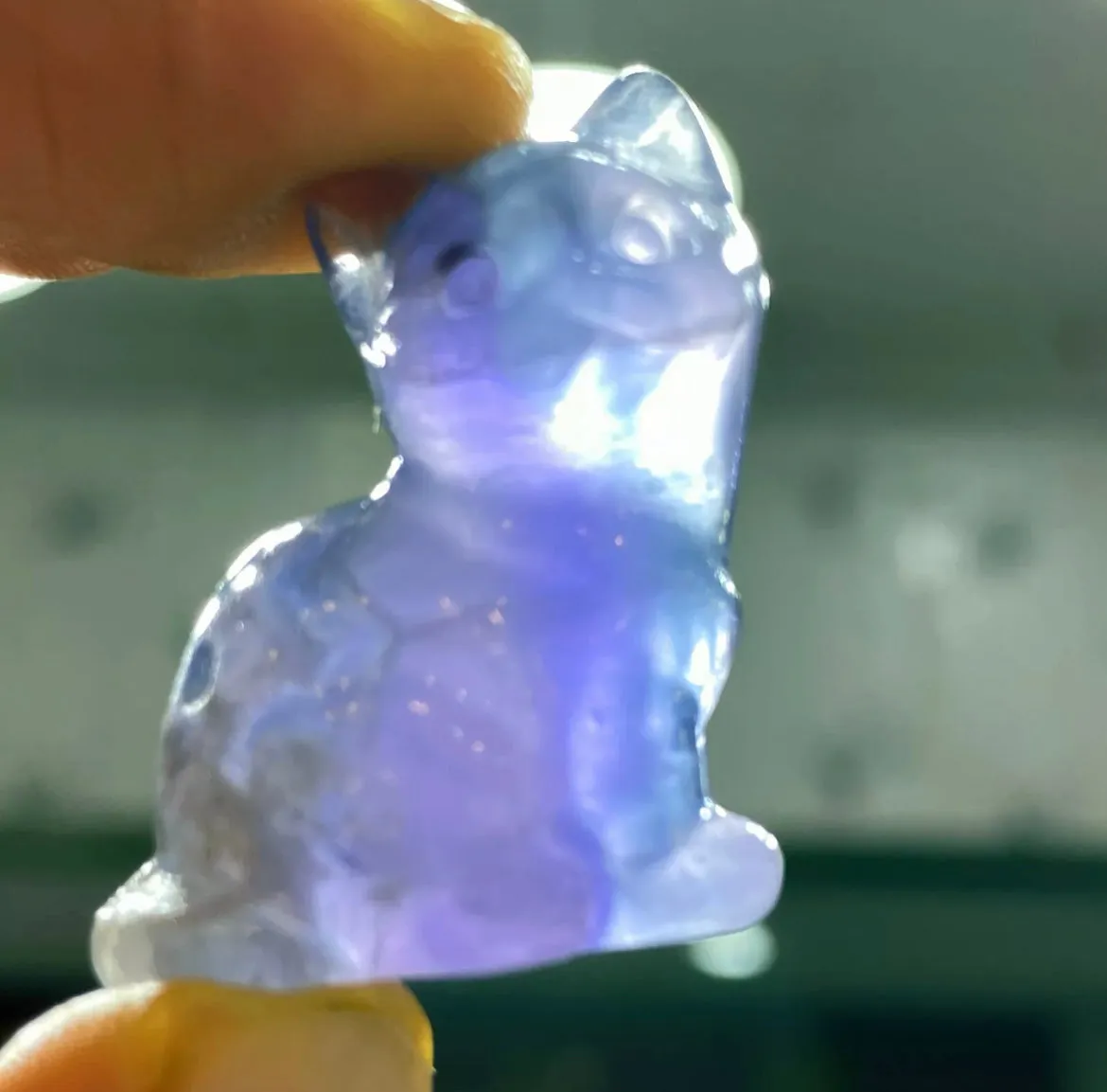 Natural Fluorite Kitty Cat Crystal Figurine