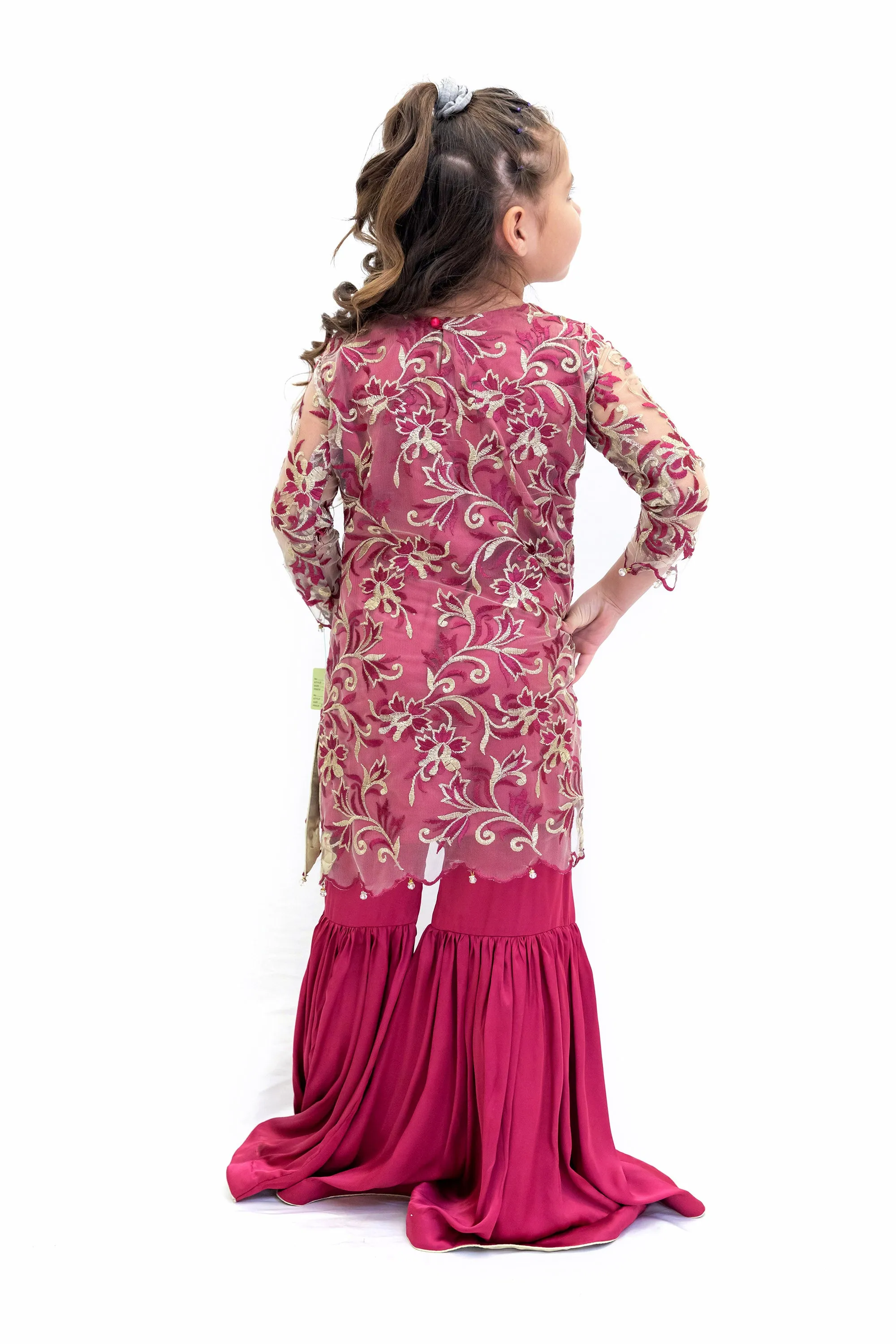 Net & Silk Magenta Salwar Kameez - Girls Suit