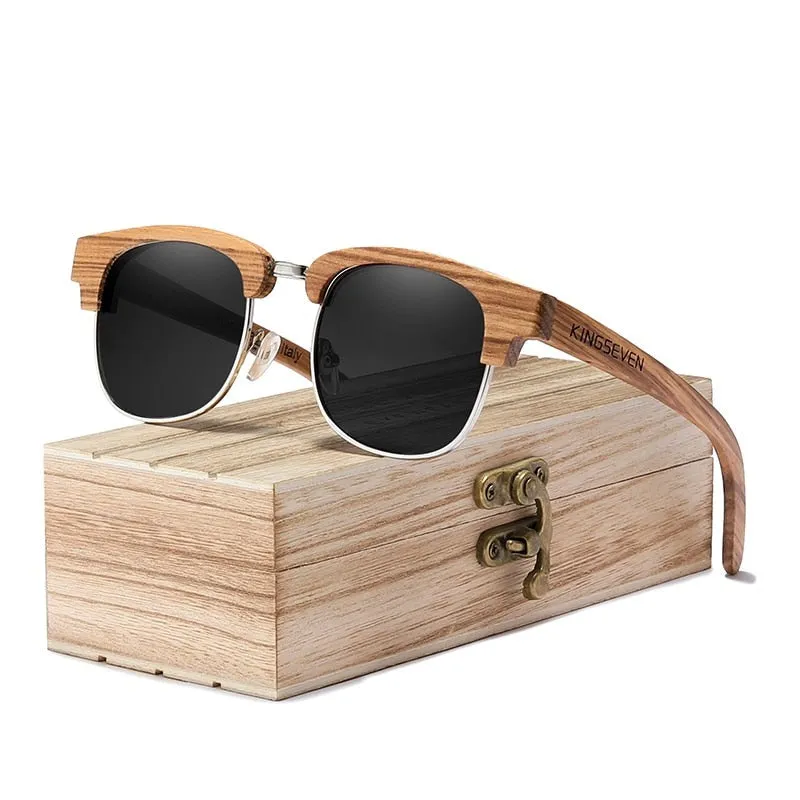 New Retro Wooden Natural  Polarized Men Spring Hinge Sunglasses
