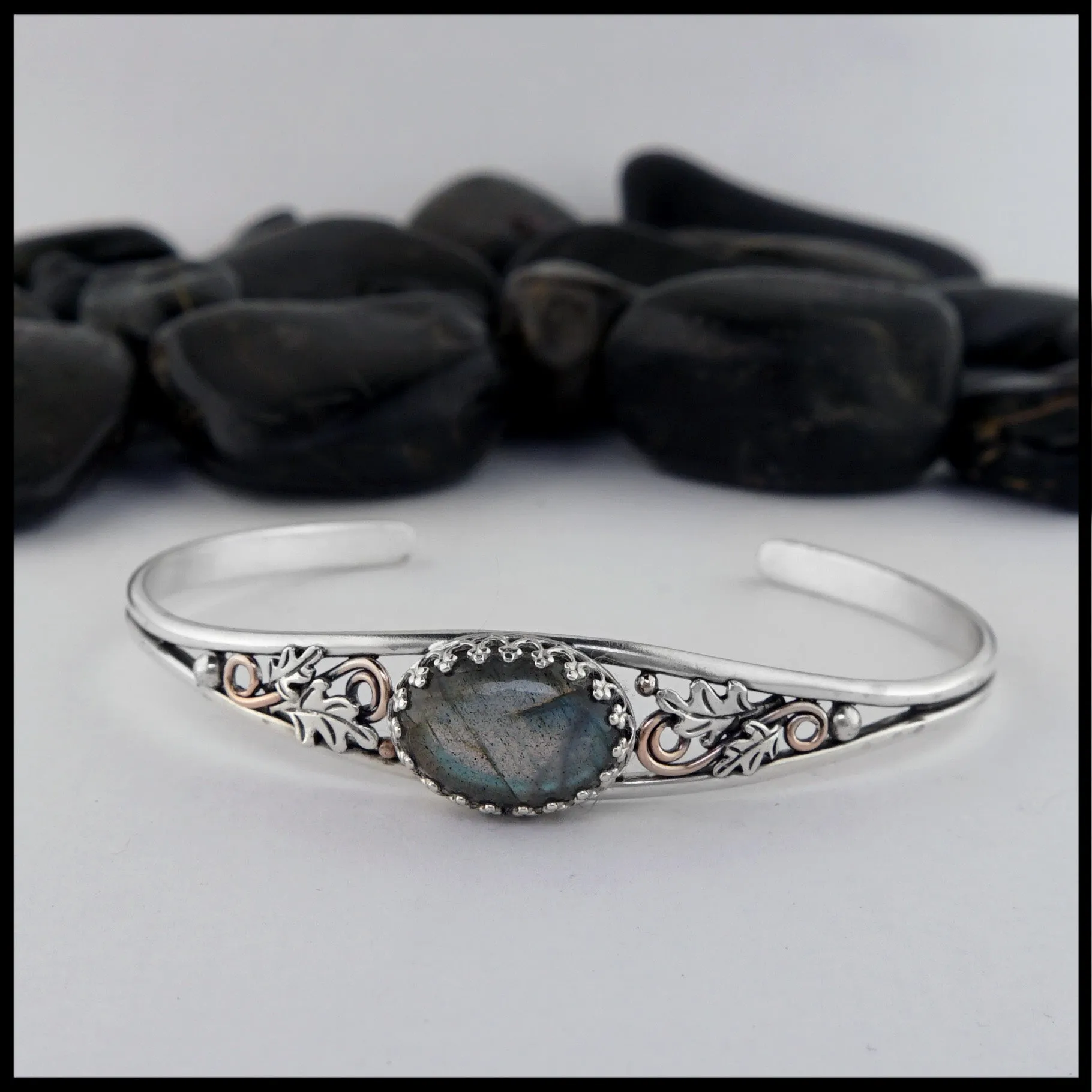 Oak Leaf Cuff Bracelet with Labradorite