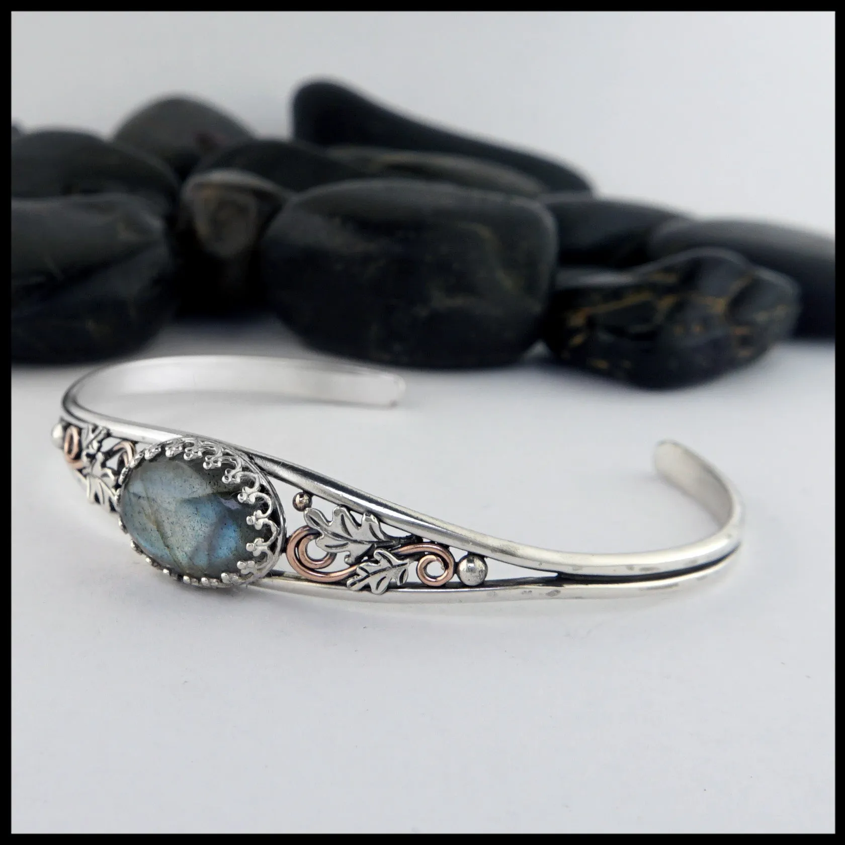 Oak Leaf Cuff Bracelet with Labradorite