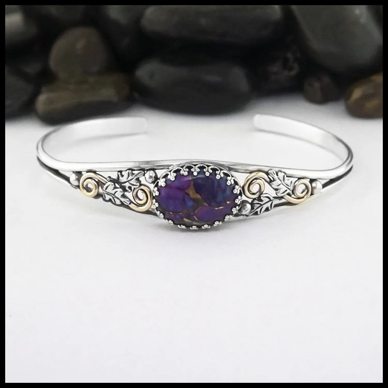 Oak Leaf Cuff Bracelet with Purple Turquoise