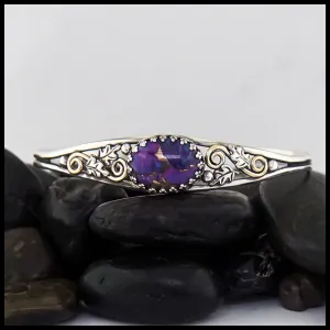 Oak Leaf Cuff Bracelet with Purple Turquoise