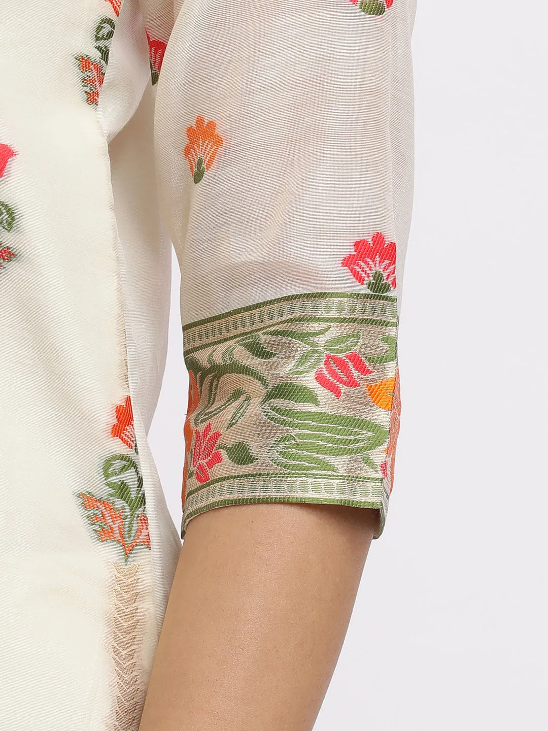 Off White Embroidered Chanderi Cotton Kurta Set With Dupatta