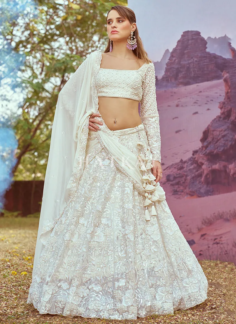 Off White Embroidery Bridal Lehenga Choli