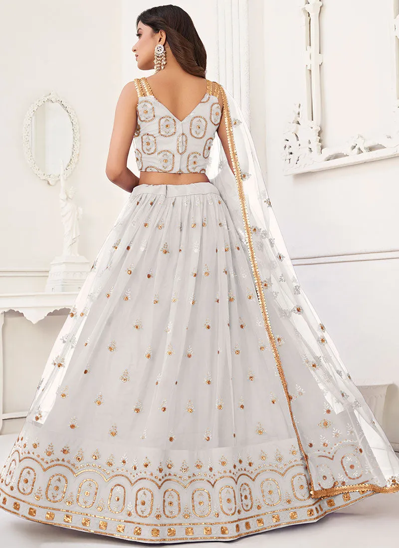 Off White Traditional Embroidered Wedding Lehenga Choli