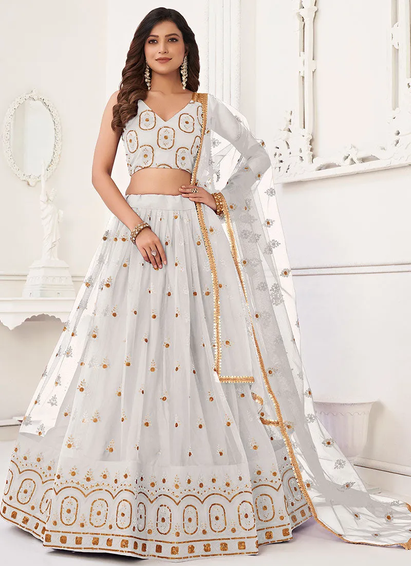 Off White Traditional Embroidered Wedding Lehenga Choli