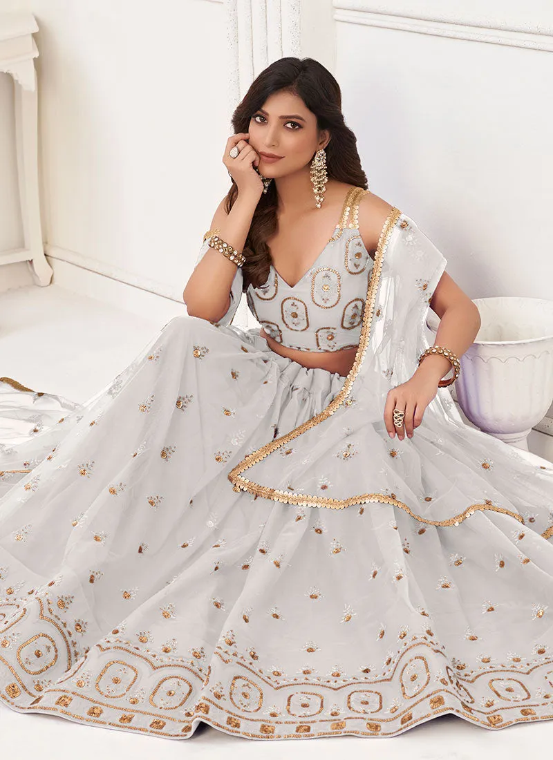 Off White Traditional Embroidered Wedding Lehenga Choli