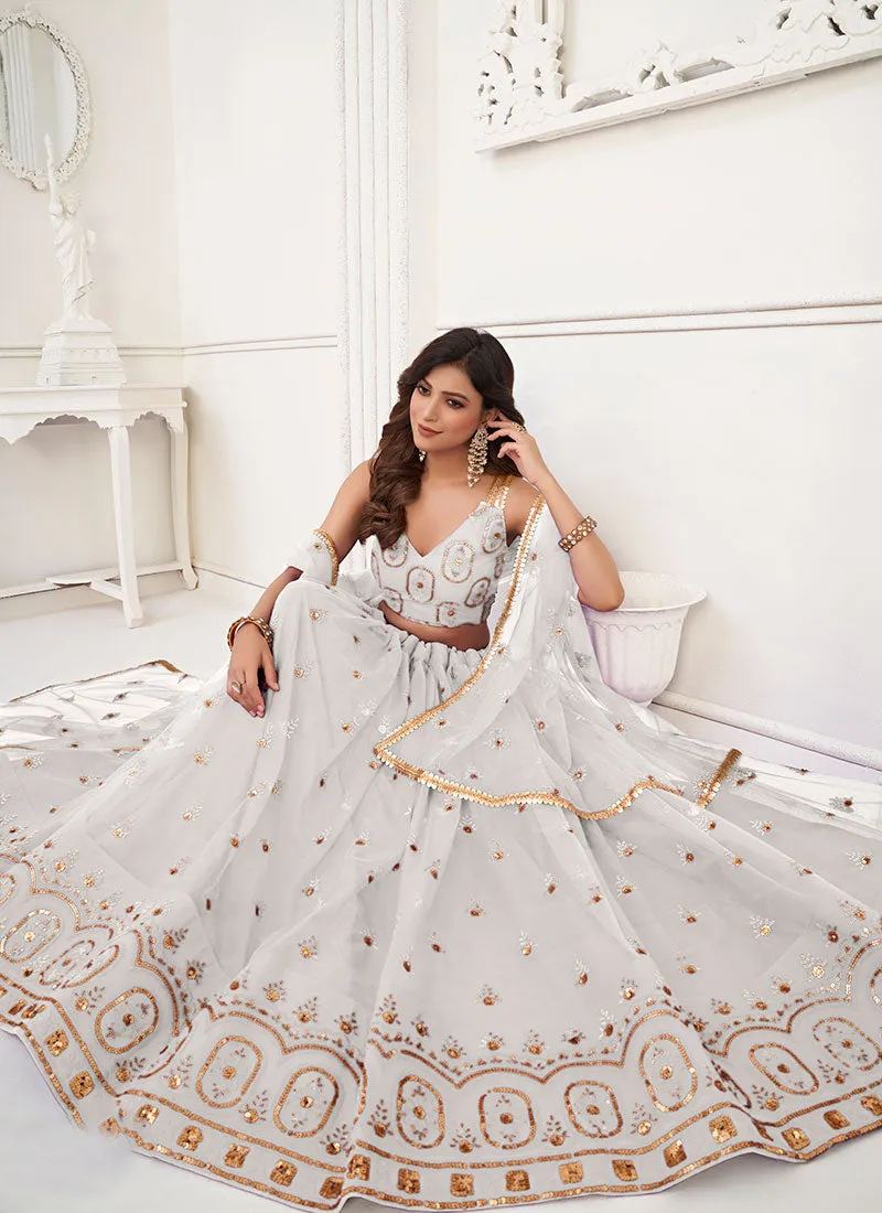 Off White Traditional Embroidered Wedding Lehenga Choli