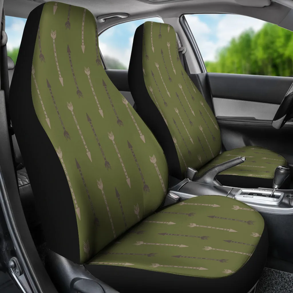 Olive Green With Boho Arrows Pattern Car Seat Covers Set