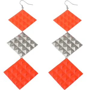 Orange Long Studded Cone Triple Dangle Earrings