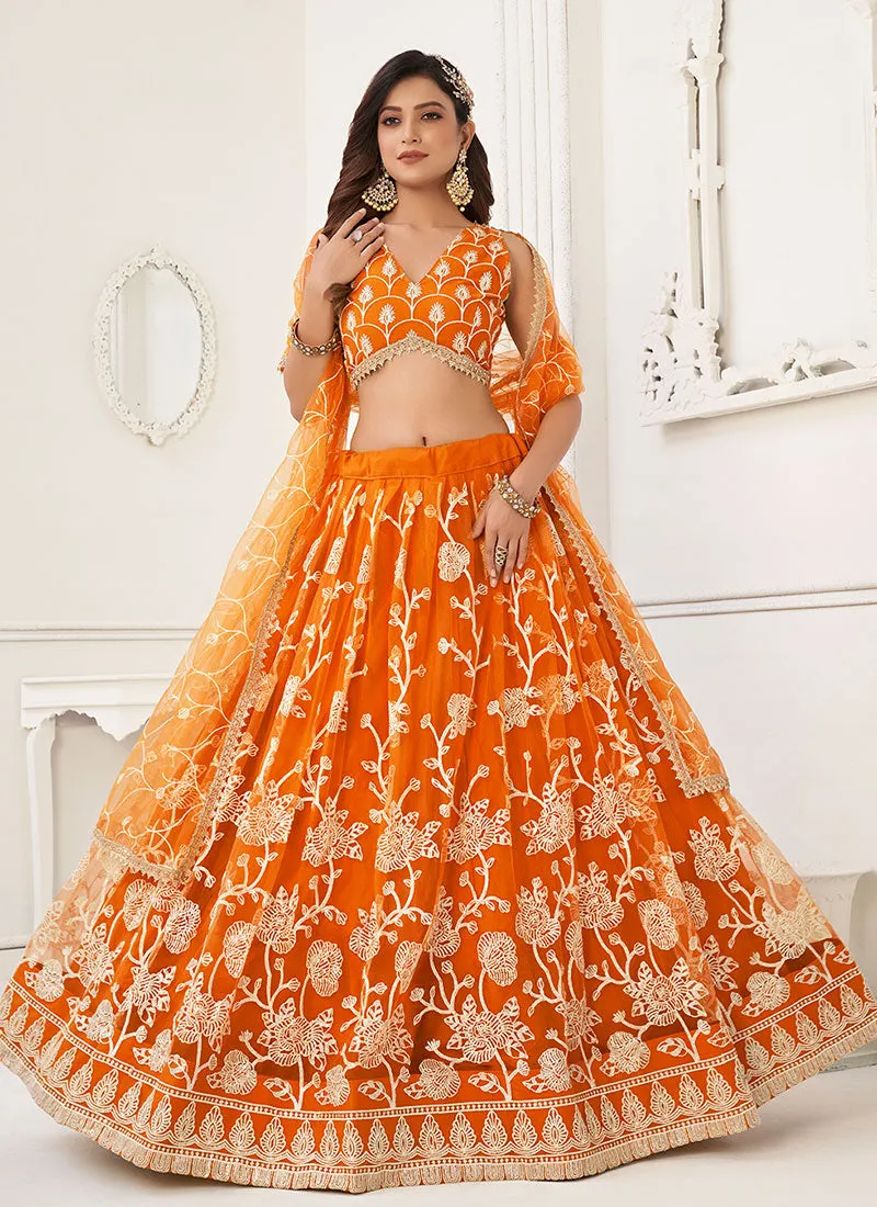 Orange Traditional Embroidered Wedding Lehenga Choli