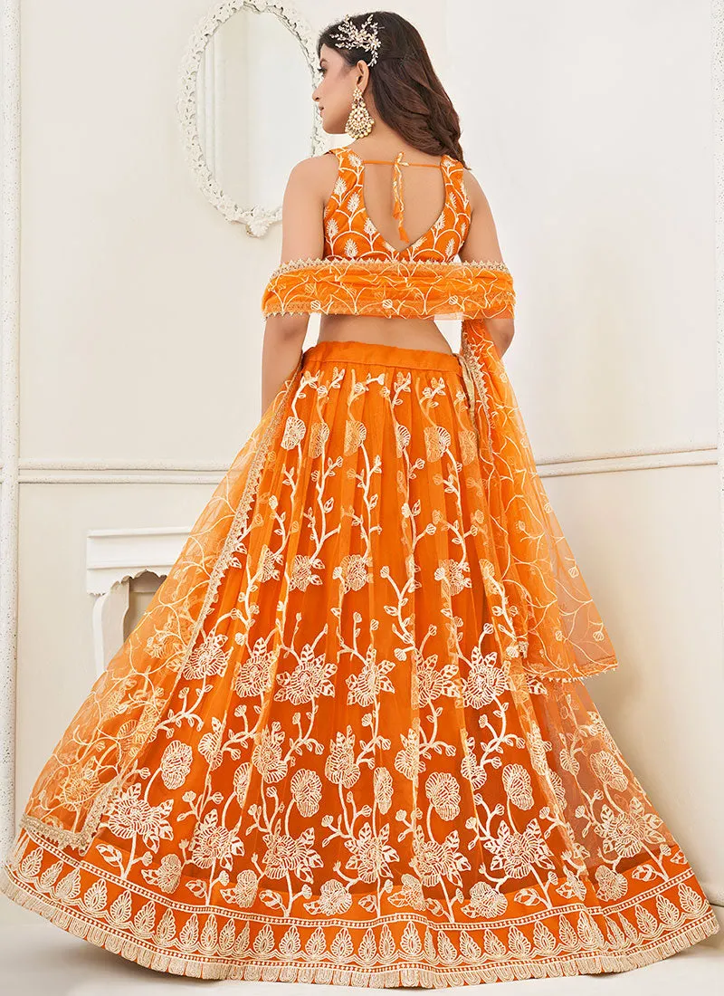 Orange Traditional Embroidered Wedding Lehenga Choli