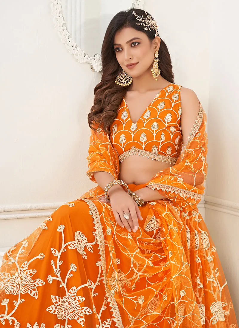 Orange Traditional Embroidered Wedding Lehenga Choli