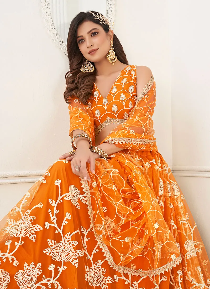 Orange Traditional Embroidered Wedding Lehenga Choli