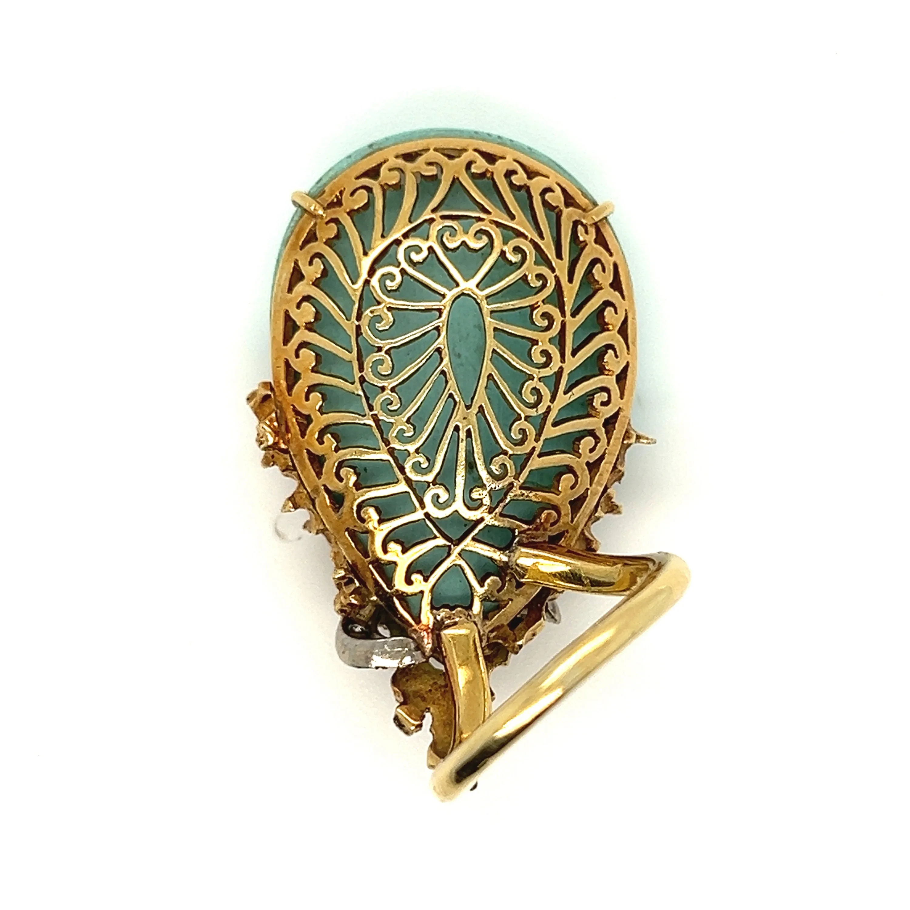 Organic Antique 14K Yellow Gold Diamond and Turquoise Ring.