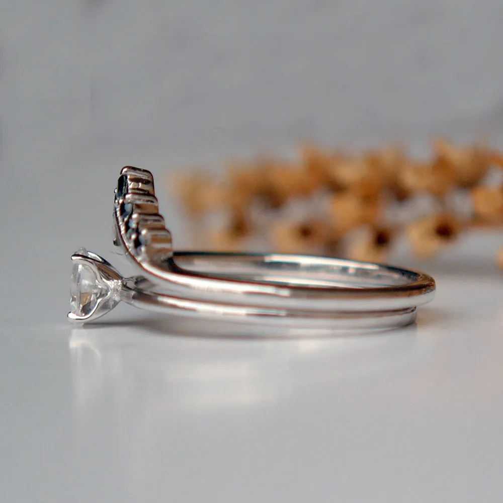 Oval Diamond Engagement Ring Set with Black Diamond Chevron Tiara Ring