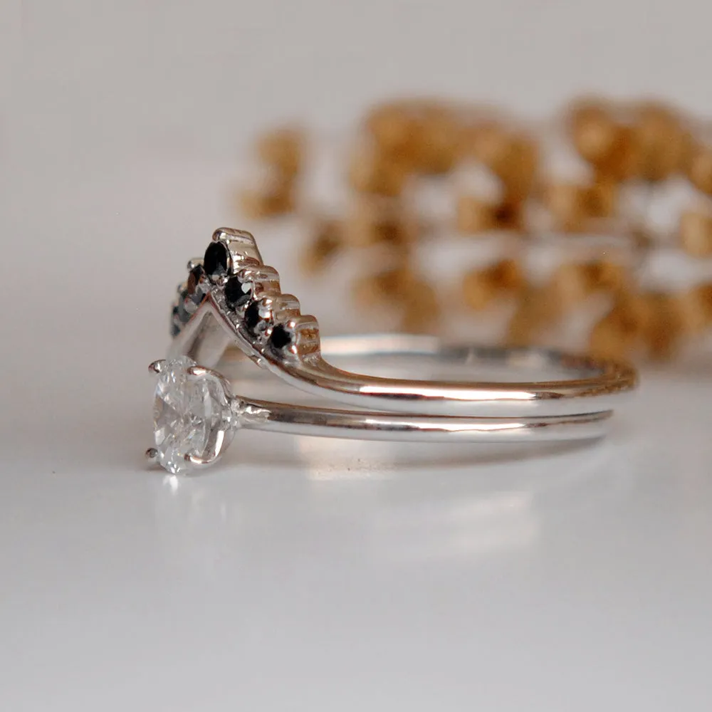 Oval Diamond Engagement Ring Set with Black Diamond Chevron Tiara Ring