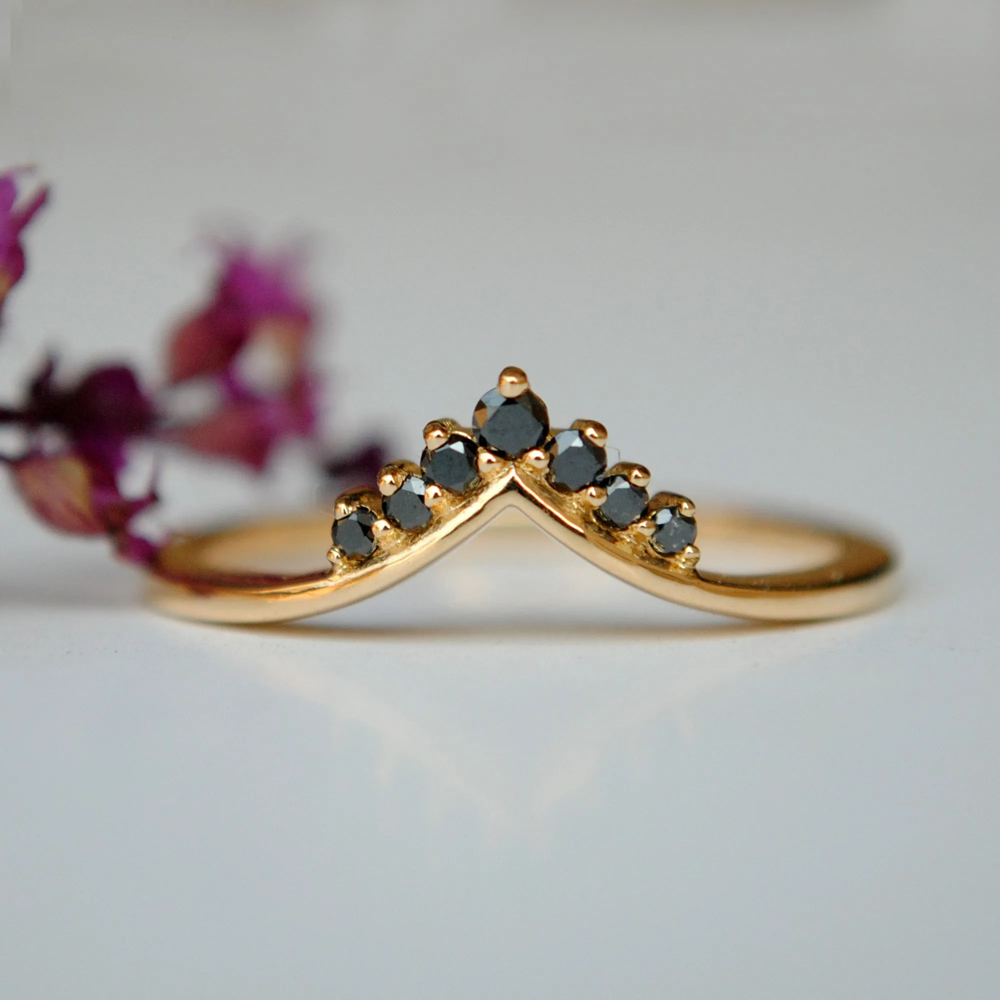Oval Diamond Engagement Ring Set with Black Diamond Chevron Tiara Ring