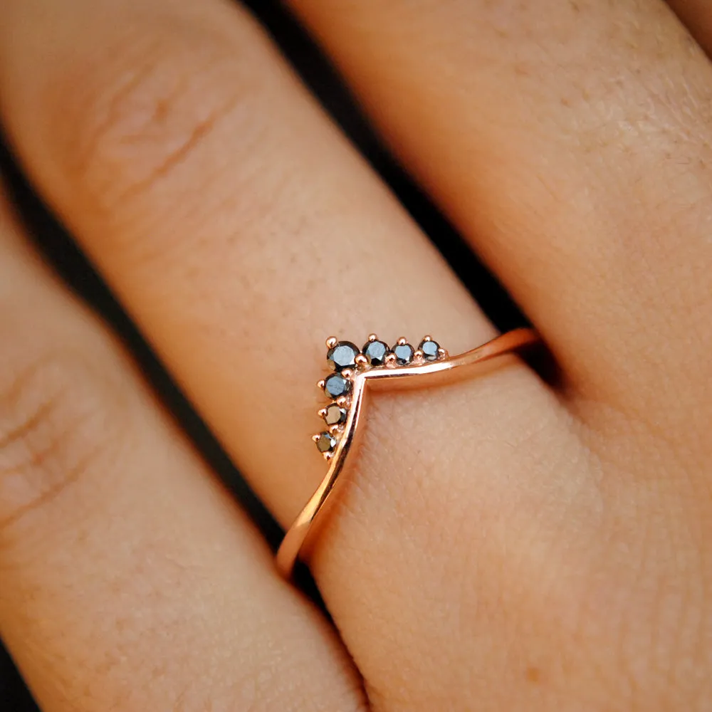 Oval Diamond Engagement Ring Set with Black Diamond Chevron Tiara Ring