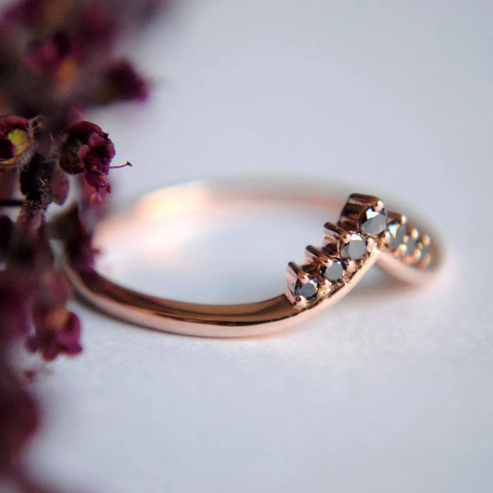 Oval Diamond Engagement Ring Set with Black Diamond Chevron Tiara Ring