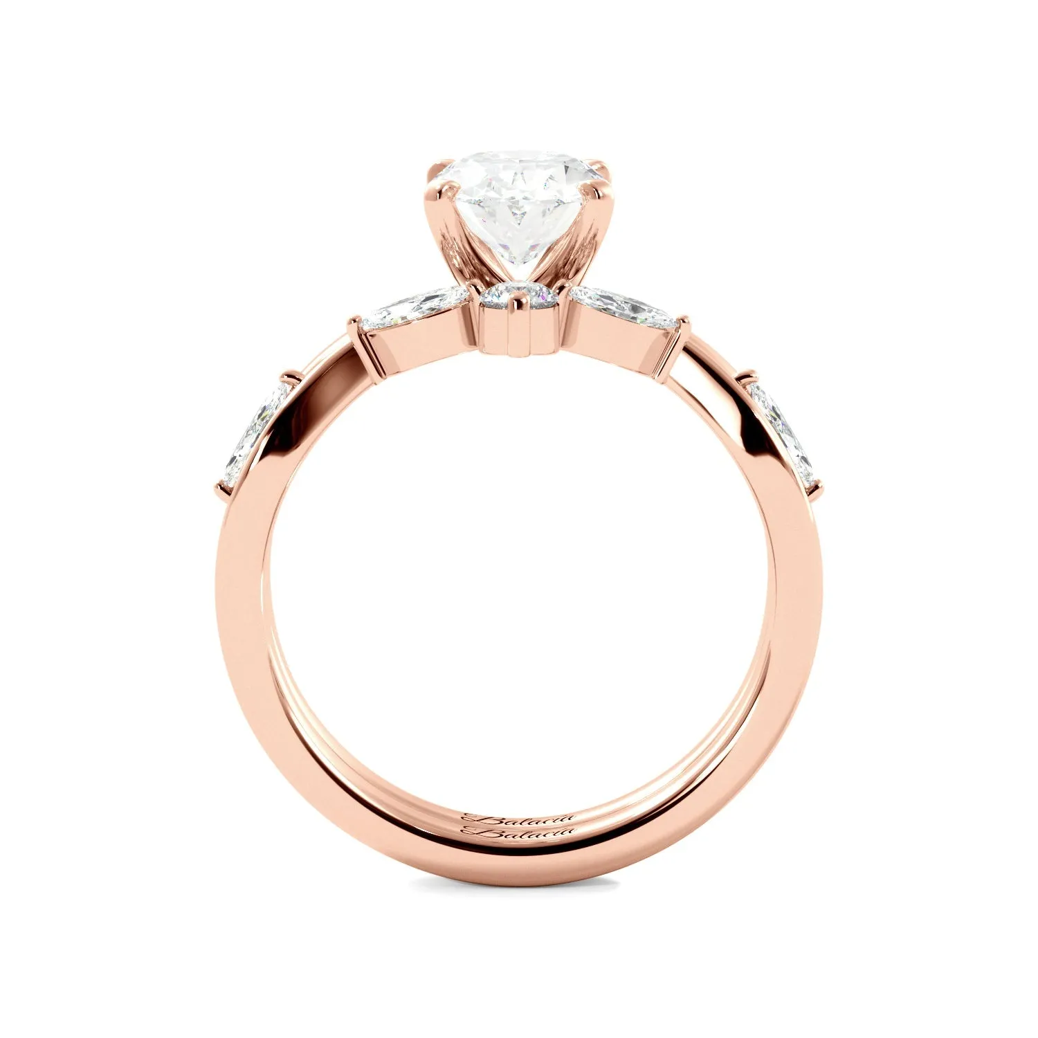 Oval Solitaire Ring Set with Marquise Floral Band