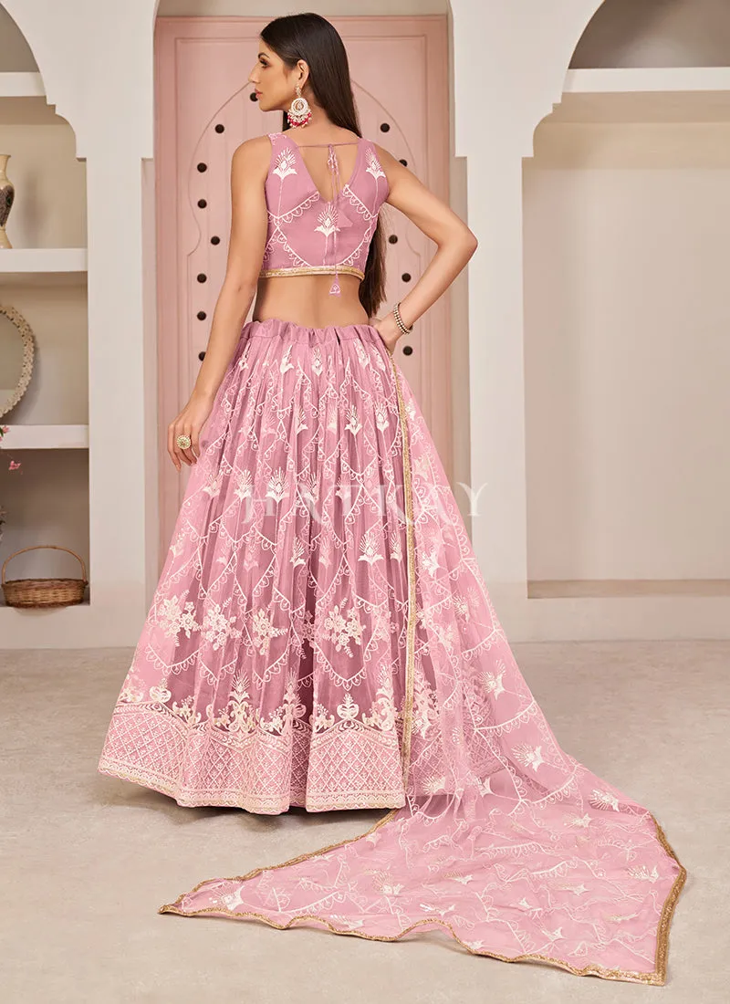 Pale Pink Embroidered Partywear Lehenga Choli