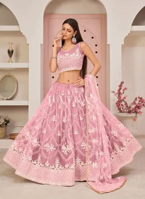 Pale Pink Embroidered Partywear Lehenga Choli