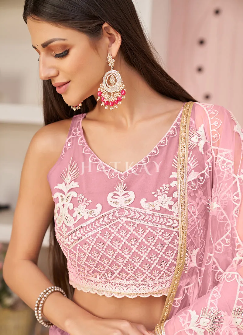 Pale Pink Embroidered Partywear Lehenga Choli